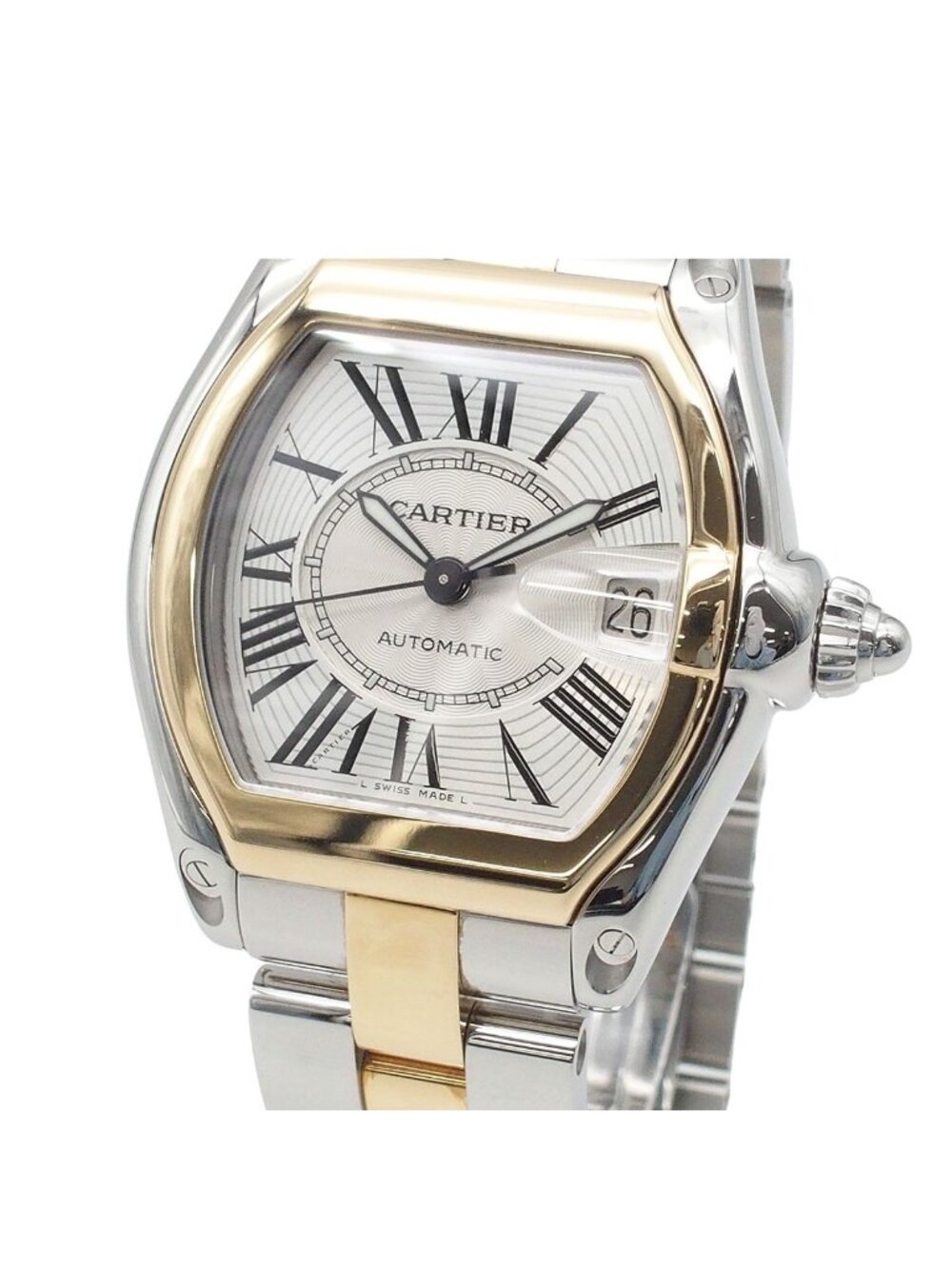 Cartier Roadster LM Silver Yellow Gold 18k Stainless Steel Box Watch Automatic